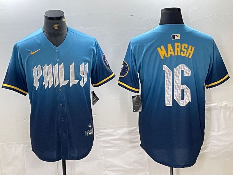 Men Philadelphia Phillies #16 Marsh Blue City Edition Nike 2024 MLB Jersey style 2->women mlb jersey->Women Jersey